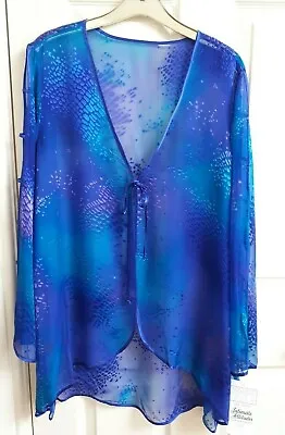 Shirley Of Hollywood Blue Silk Chiffon Negligee 18-20 Women Designer Nightshirt • £43