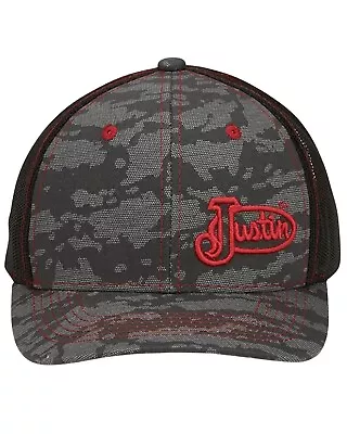 Justin Men's Gray Camo And Embroidered Logo Mesh-Back Ball Cap  Grey • $23.74