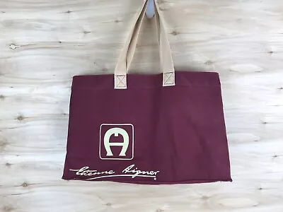 Etienne Aigner Canvas Tote Bag Attached Pouch Burgundy Red Tan Handles Logo • $19.99