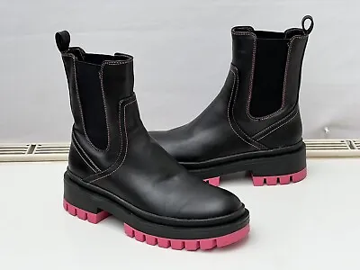 London Rebel Black Womens Chelsea Boots With Pink Sole - Size UK 5 - RRP £60.00 • £29.74