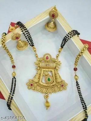 $17.68 • Buy Indian Mangalsutra Women 1gm Gold Plated Jewelry Black Bead Chain Jhumka Set