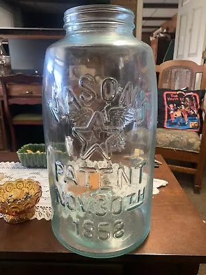 Vintage Aqua 4 Gallon 18 Inch Mason’s Jar Patent November. 30th 1858 • $55