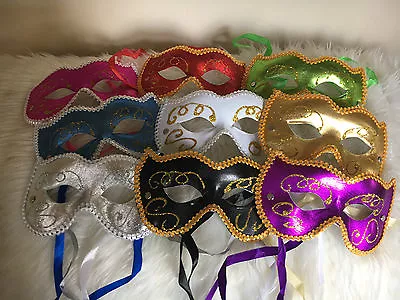 Masquerade Ball Party Carnival Mardi Gras Cat Mask With Glitter Various Colours • £3.99