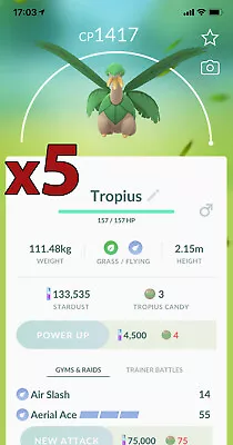 Pokemon TRADE - 5x Tropius Trade !! Good Chance Of Lucky And Good IVs !! • $3.90