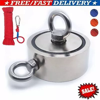 Upto 1300 Lbs Fishing Magnet Kit Pull Force Strong Neodymium + Rope + Carabiner • $20.69