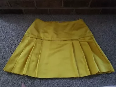 Miu Miu  Yellow Pleated Silk Mini Skirt Size 42 Us Sz 6 • $49.99