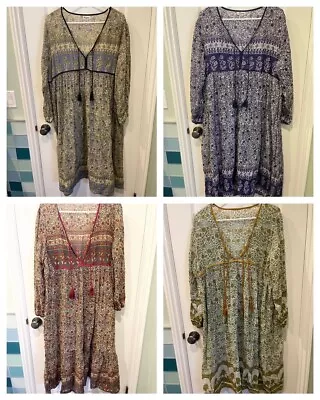 LOT OF 4 Vintage 70's Style Indian Floral Bohemian Dresses Hippie Gypsy Size L • $39.99