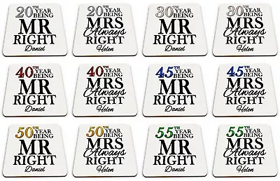 £5.99 • Buy Personalised Pair Of Mr Right & Mrs Always Right Anniversary Glossy Mug Coasters