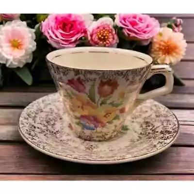 Vintage Tea Cup And Saucer 1930s Floral Old English Sampler H. K. Tunstall • $35