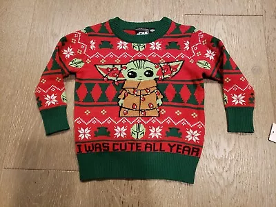 Star Wars Baby Yoda 12m Baby Sweater I Was Cute All Year Red Ugly Christmas A2 • $2.99