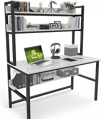 47  White Computer Desk With Hutch Bookshelf & Storage Shelves • $228.26