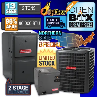 $3433.76 • Buy Goodman 2 Ton 13 SEER 96% 80K BTU 2 Stage Gas Furnace & AC System Open Box