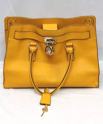 Michael Kors Yellow Saffiano Leather Hamilton North South Tote With Key & Lock • $49.99