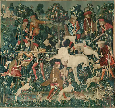 Stupendous Medieval Tapestry Reproduction The Unicorn Fights Back RE937231 • $14.97