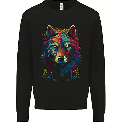 Colourful Fantasy Wolf Face Mens Sweatshirt Jumper • $35.38