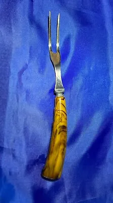 Vintage Bakelite Butterscotch Handle Stainless Steel Meat Carving Fork 10 1/4” • $8.95