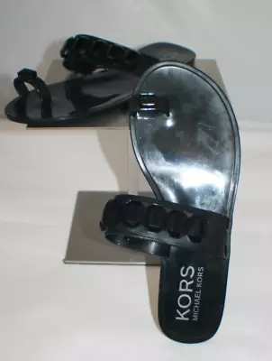 Michael Kors MK Jelly Black Flat Toe Ring Sandals Stones Women's Sz 10 • $54.77