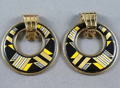 MICHAELA FREY Wille Modernist Black Gold Design Clip On Earrings • $289.99