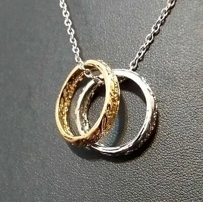 DOUBLE RINGS LOTR Rings Inscription Rings Pendant Necklace • £4.99