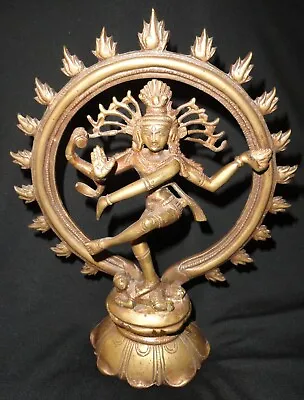 Vintage 9.5  Solid Brass God Of Dance Nataraja Lord Shiva Hindu Figurine Statue • $45