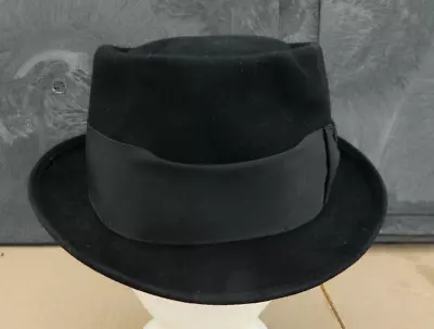 Vtg Royal Stetson Blk Fedora Men's Hat Size 7 1/4*F A HERBERT MACOMB-SAVANNA IL • $35