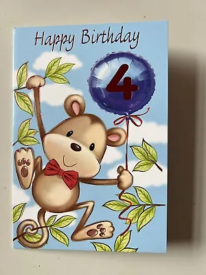 Age 4 Four Years Old  4th Birthday Card With A Monkey For Boys And Girls • £2.50