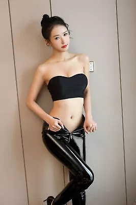 Zipper Crotch Pencil Wet Look Long Pants High Waist Leggings Shiny PVC Clubwear • £18.99