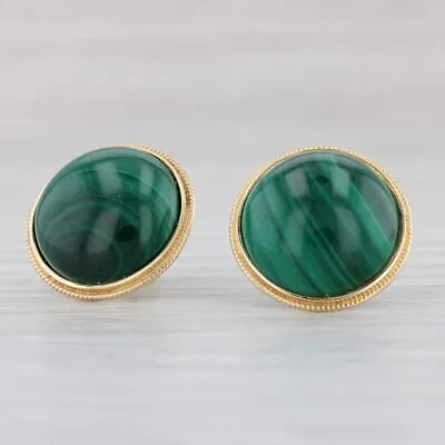 Green Malachite Cabochon Stud Earrings 10k Yellow Gold • $219.99