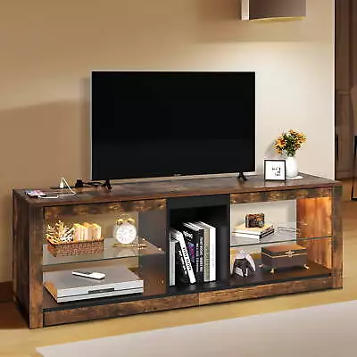 TV Stand With LED Ambient Lights  TV Stand With Open Shelf Storage Cabinet • $96