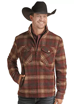 Powder River Burgundy Plaid Men's Wool Jacket PRMO92RZZ6 • $100