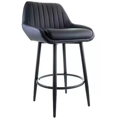 Elama Faux Leather Bar Chair In Black With Matte Metal Legs • $73.95