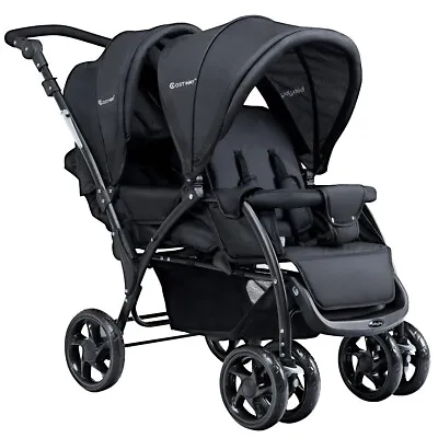 Double Seat Baby Stroller Portable Foldable Baby’s Safety Pushchair Adjustable • £179.95