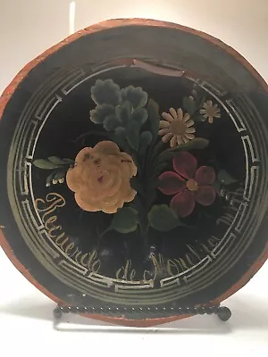 Vintage Mexican Batea Wooden Bowl Folk Art Hand Painted Blue Pink Flowers  9  • $19.99