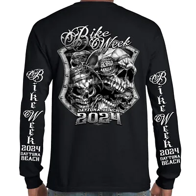 2024 Bike Week Daytona Beach Medieval Skull Shield Long Sleeve • $20.99