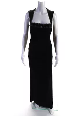 Nicole Miller Womens Jersey Knit Beaded Sleeveless Ruched Gown Black Size 4 • $41.49