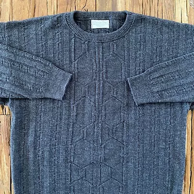 Vintage Christian Dior Sweater Men's XL Gray Long Sleeve Knit Cable 90s • $42.77