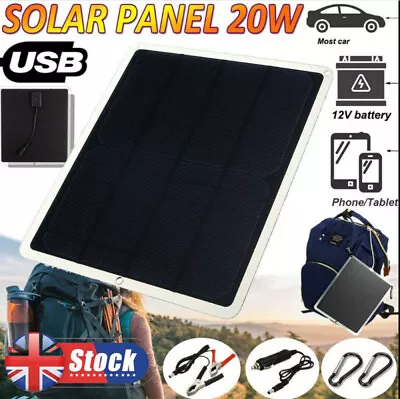 £15.97 • Buy 12V/20W Portable Solar Panel Trickle Battery Charger Car Boat Supply Outdoor NEW