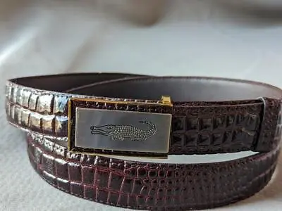 Vintage CROCODILE Leather Belt ALLIGATOR Brown 42-44 Buckle • $149.95