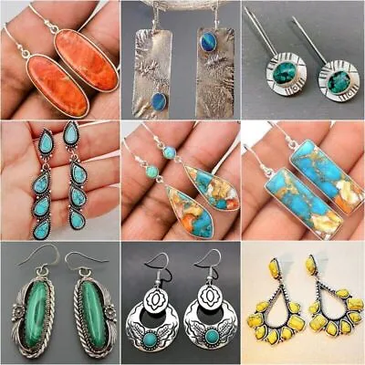 $3.50 • Buy Vintage 925 Silver Women Ear Hook Boho Drop Dangle Earrings Wedding Jewelry