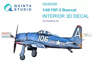 QTSQD48399 1:48 Quinta Studio Interior 3D Decal - F8F-2 Bearcat (ACA Kit) • $23.14