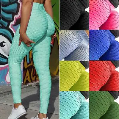 £6.96 • Buy Womens Anti-Cellulite Yoga Pants Leggings Push Up Ruched Sports Gym Trousers O2