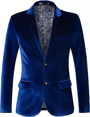 THWEI Mens Velvet Blazer Slim-Fit Fashion Solid Suit Jacket • $137.73