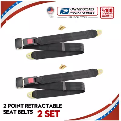 Adjustable Universal 3 Point Retractable Auto Car Seat Lap Belts Kit Black 2Pcs • $13.89