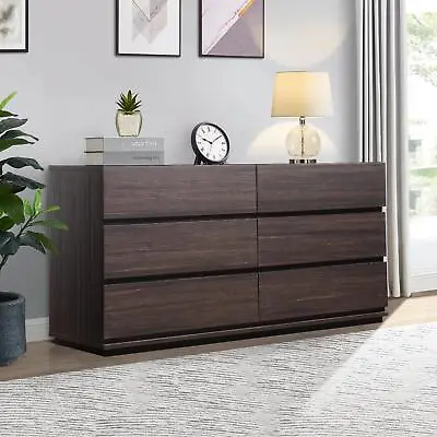 6-Drawer Dresser Storage Chest Of Drawers Bedroom Furniture Unisex Tobacco Oak • $323.97