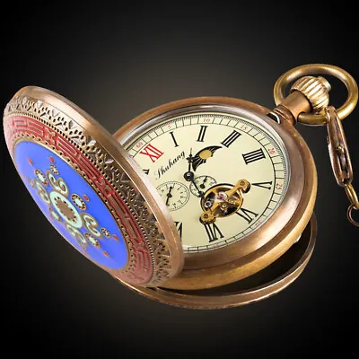 £42.49 • Buy Antique Vintage Pocket Watch Mechanical Switzerland Tourbillon Moon Phase Copper