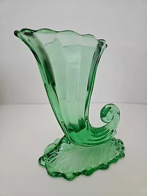 Heisey Glass #1428 Warwick 9-in Vase *horn-of-plenty* Cornucopia RARE Moongleam • $324.95