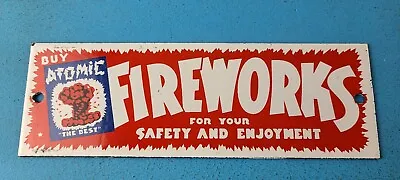 Vintage Atomic Fireworks Porcelain Gas Service Station Store Pump Plate Sign • $139.47