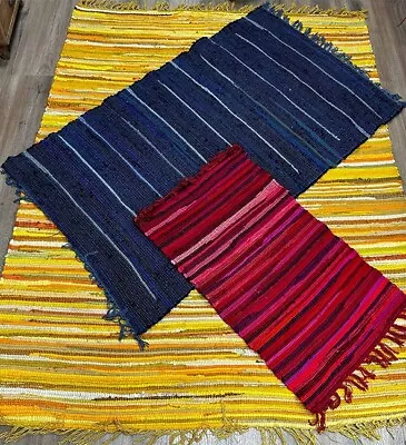 Ethnic Indian Recycled Luxury Rag Rug - LARGE Or SMALL - Eco Hippy Mat • £15.95