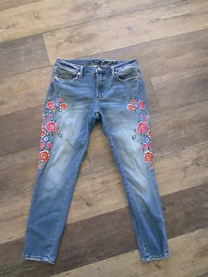 Miss Me Ankle Skinny Blue Jeans Womens 30 Floral Embroidered Stretch • $16