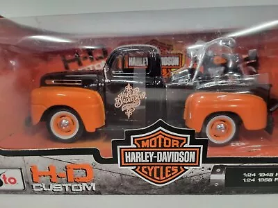 Harley Davidson 1948 Ford F-1 Pickup Truck & FLH Duo Glide Bike 1:24 By Maisto.N • $35.54